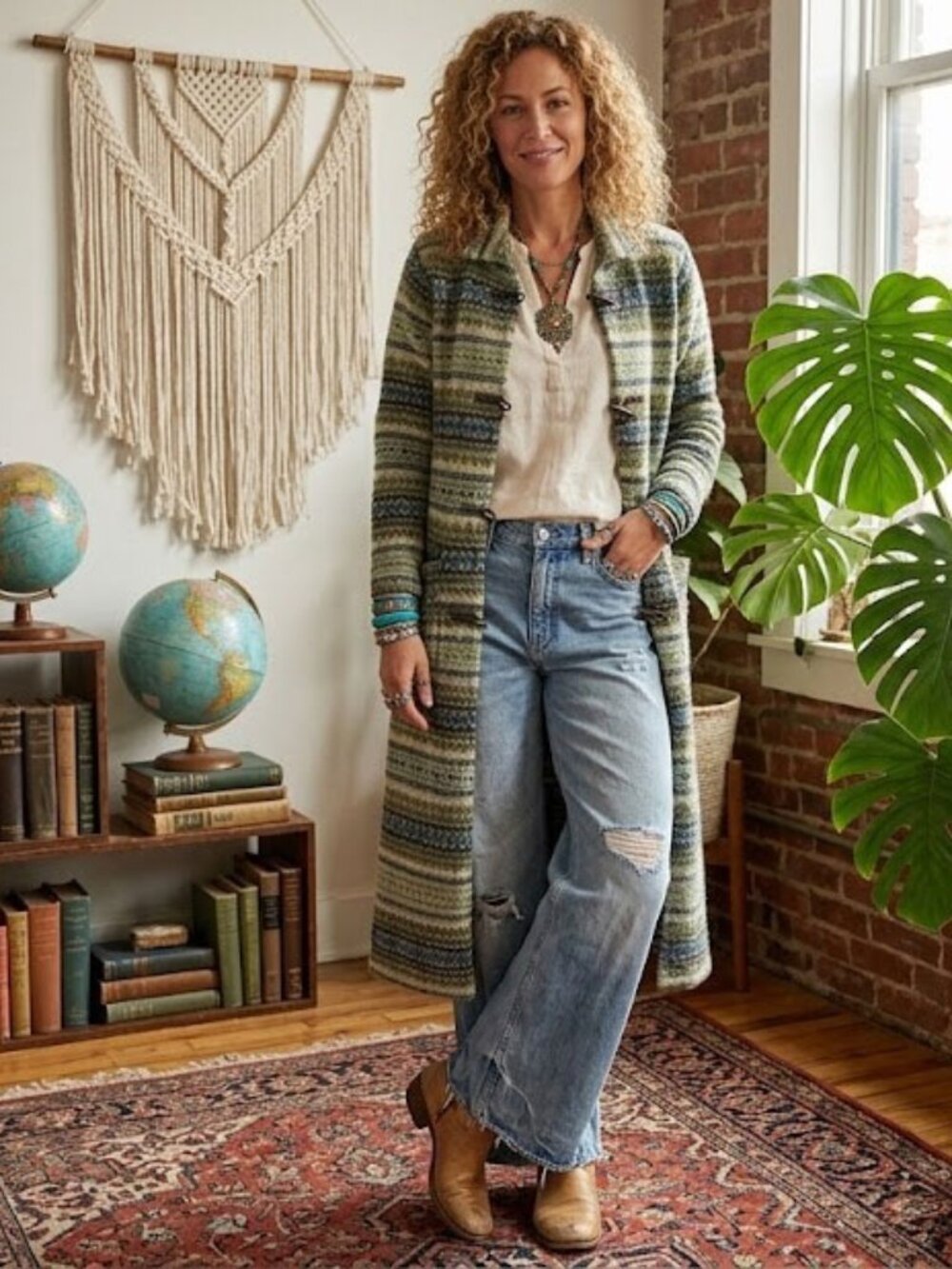 Talbots Nordic Fair Isle Long Sweater Coat Lambswool Toggle Academia